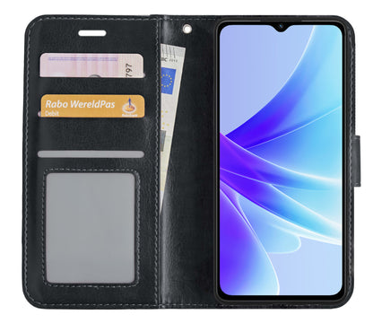 OPPO A57 Hoesje Bookcase Cover met Kaarthouder - Zwart