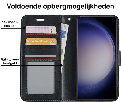 Samsung S23 Plus Hoesje Bookcase Cover met Kaarthouder - Zwart