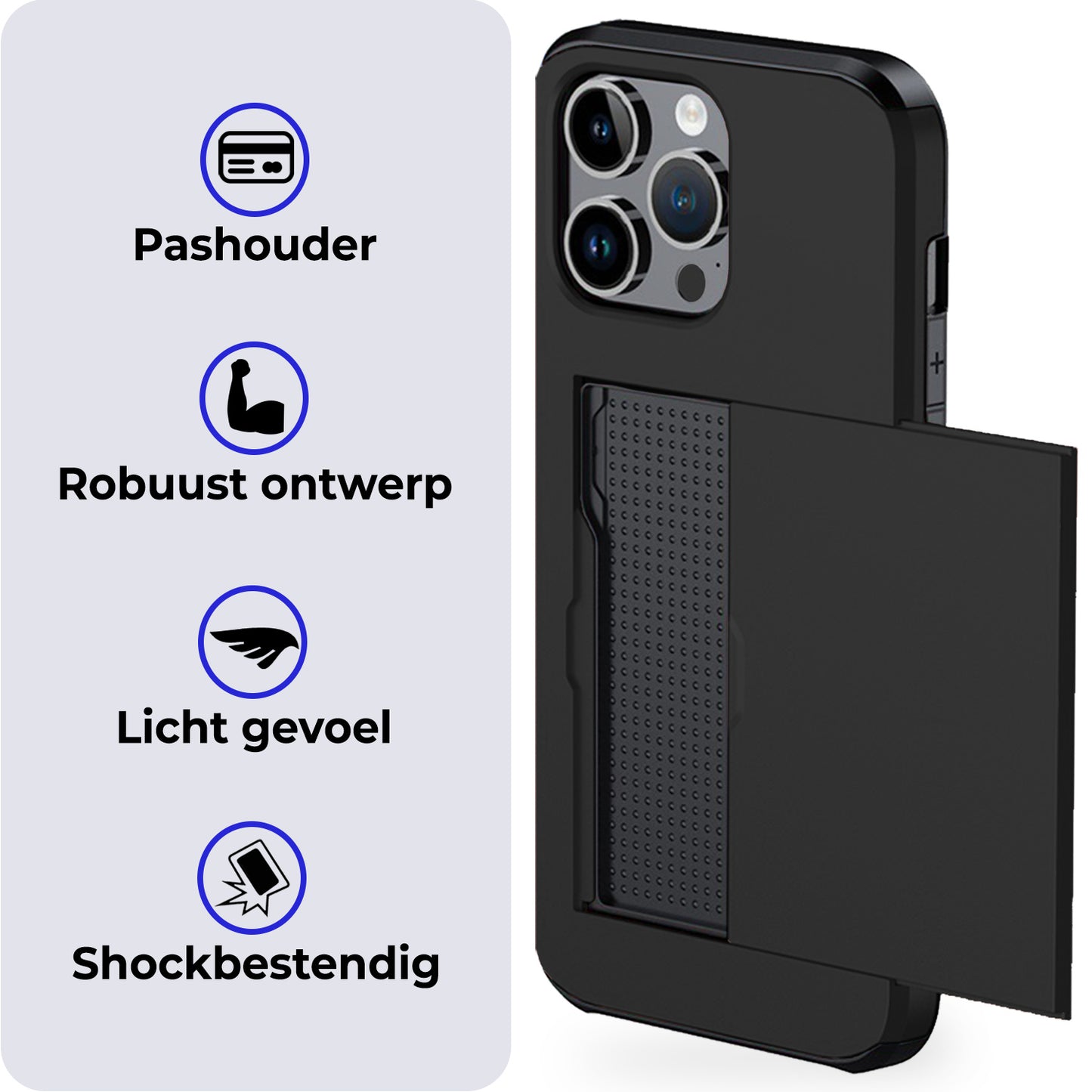 iPhone 16 Pro Hard Case Met Pashouder - Zwart