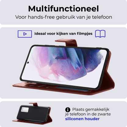 Samsung S21 Ultra Hoesje Bookcase Cover Uitneembaar - Bruin