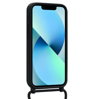 iPhone 13 Pro Max Hoesje Met Telefoonkoord en Pasjeshouder Siliconen - Zwart