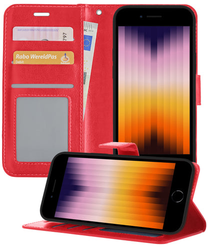 iPhone SE 2022 Hoesje Bookcase Cover met Kaarthouder - Rood