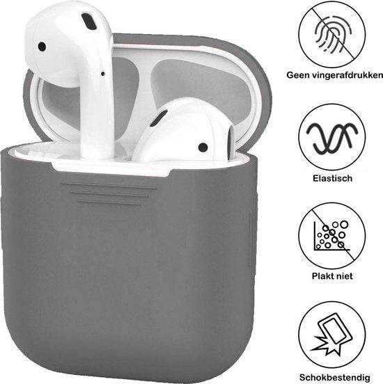 AirPods Hoesje Siliconen met Clip - Grijs