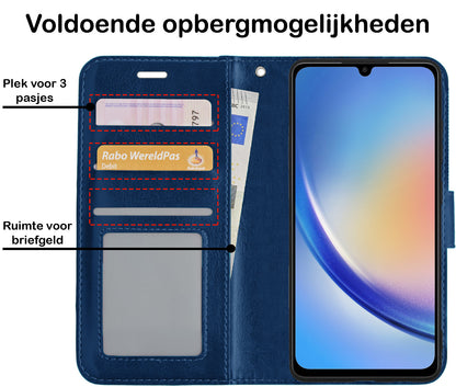 Samsung A34 Hoesje Bookcase Cover met Kaarthouder - Donkerblauw