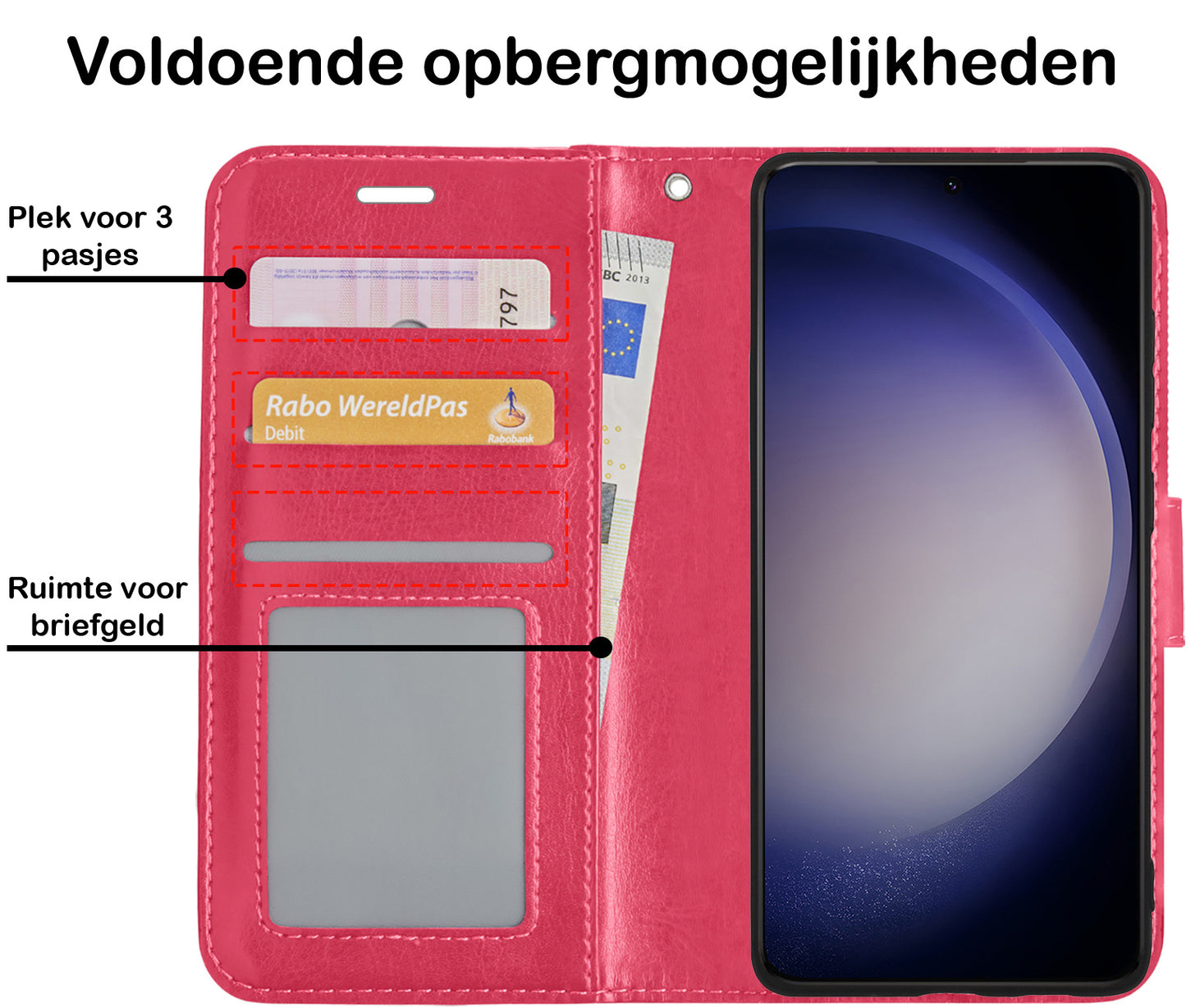 Samsung S23 Hoesje Book Case Kunstleer - Donkerroze