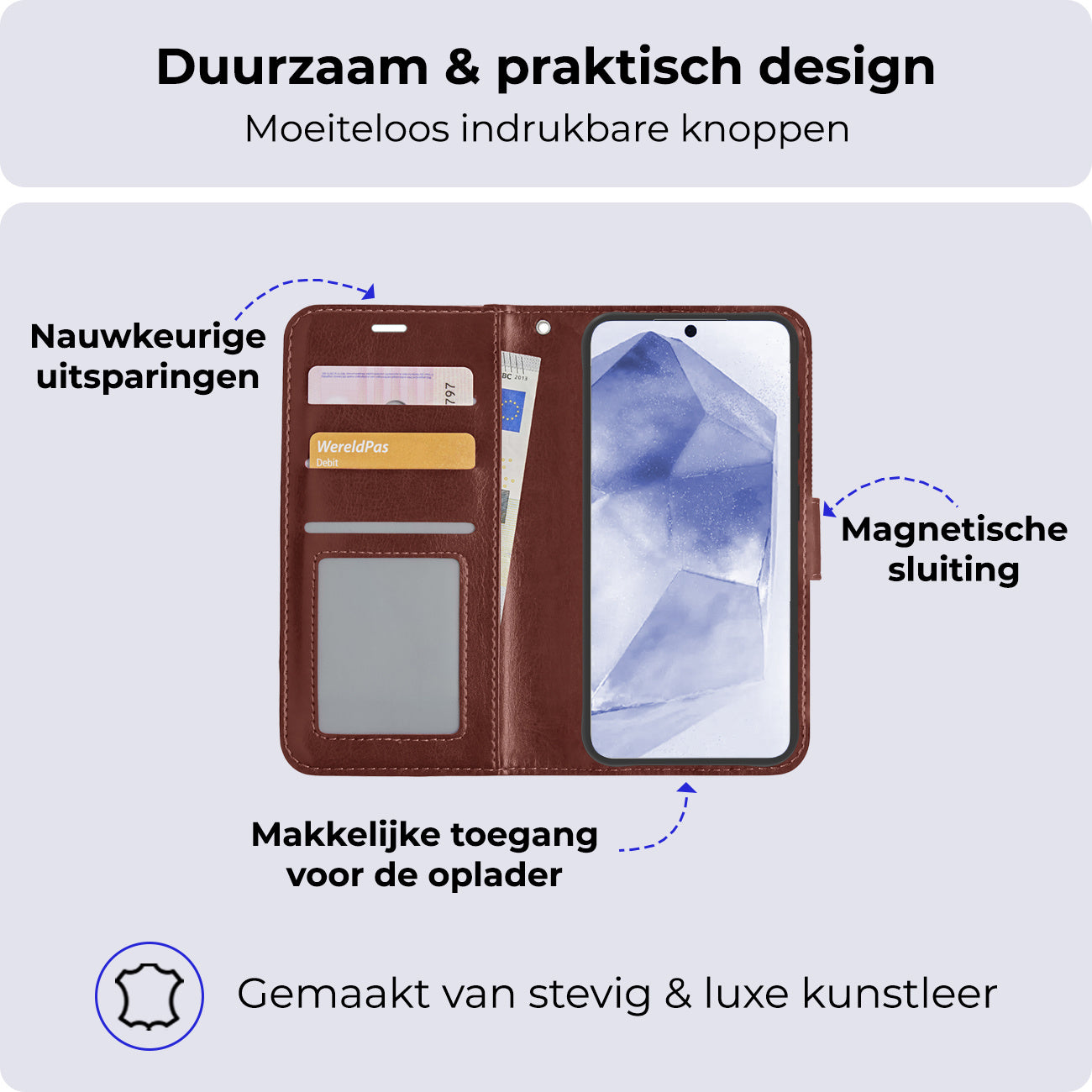 Samsung A55 Hoesje Book Case Kunstleer - Bruin