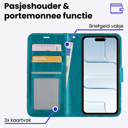 iPhone Air Hoesje Bookcase Cover met Kaarthouder - Turquoise