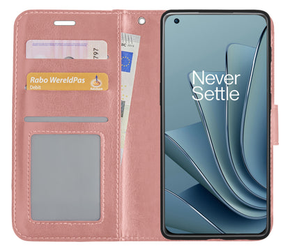 OnePlus 10 Pro Hoesje Bookcase Cover met Kaarthouder - Rosé goud