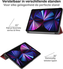 iPad Pro 2021 (11 inch) Trifold Bookcase Hoes - Donkerrood