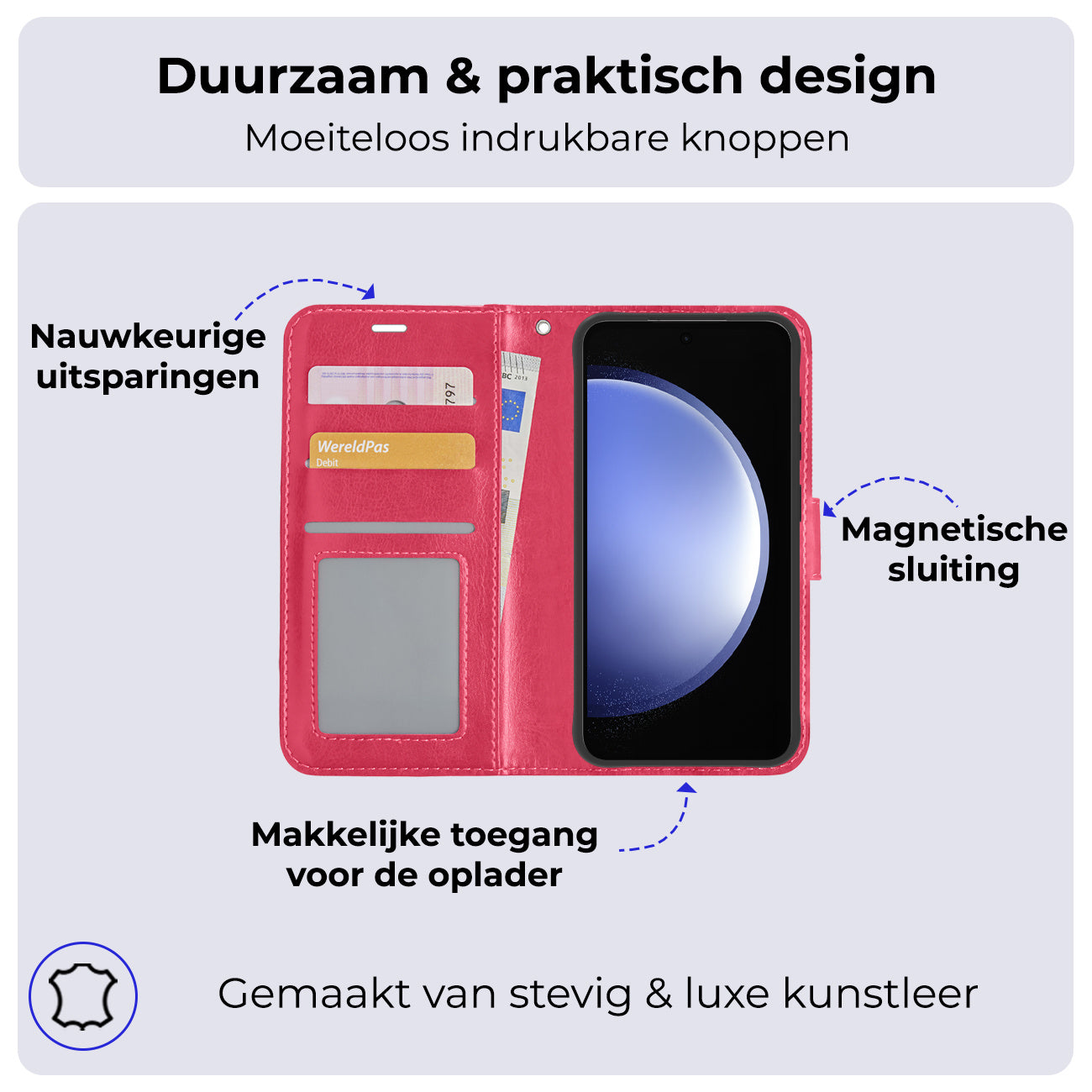 Samsung S23 FE Hoesje Book Case Kunstleer - Donkerroze