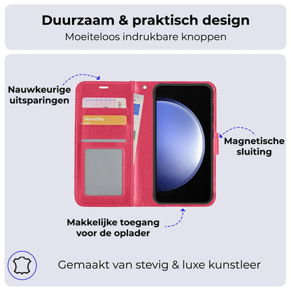 Samsung S23 FE Hoesje Book Case Kunstleer - Donkerroze