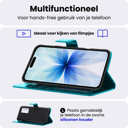 iPhone 17 Hoesje Bookcase Cover met Kaarthouder - Turquoise