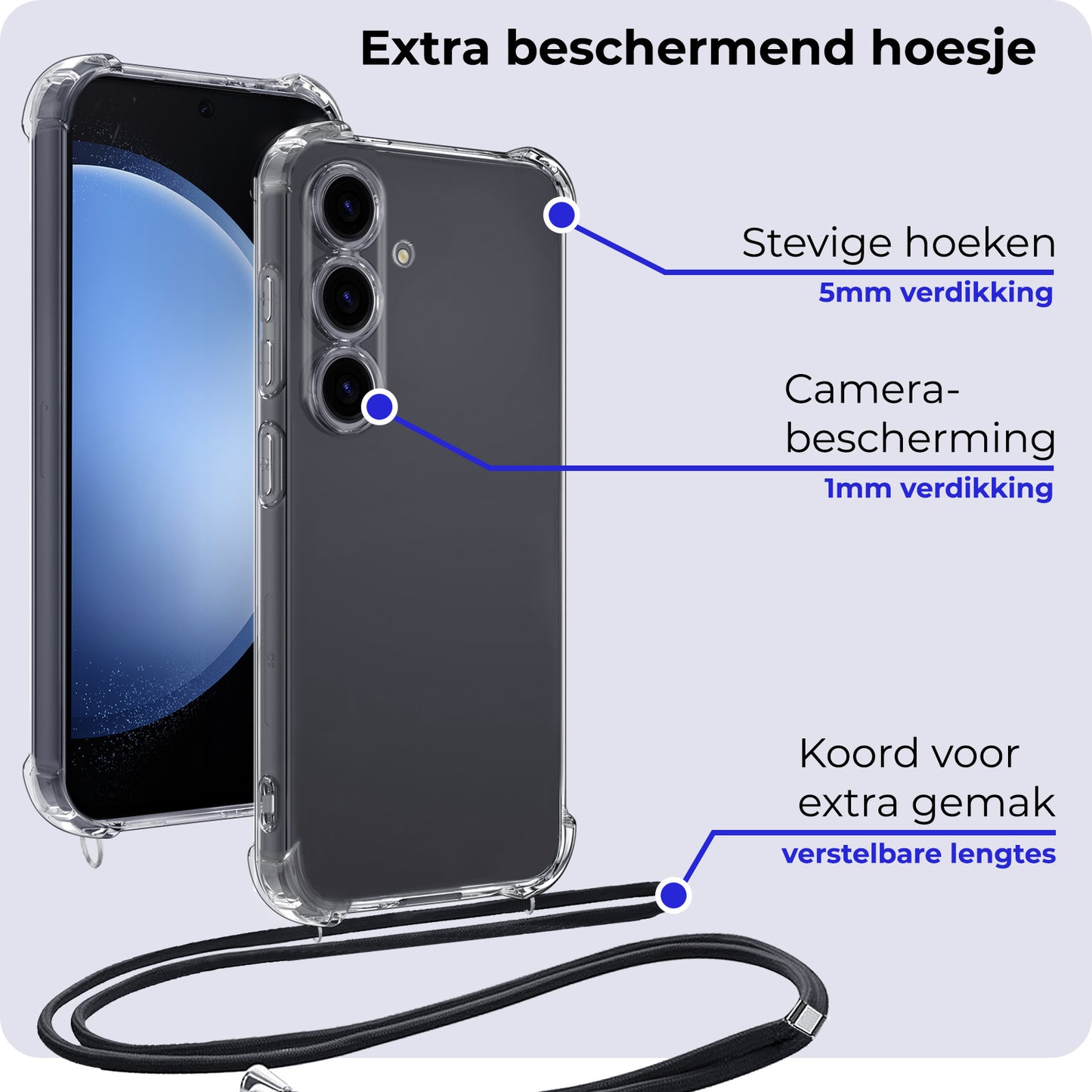 Samsung S23 FE Hoesje met Koord Siliconen - Transparant