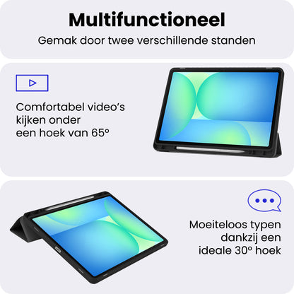 Samsung Galaxy Tab S10 Lite Trifold Bookcase Hoes met Penhouder voor S Pen - Zwart