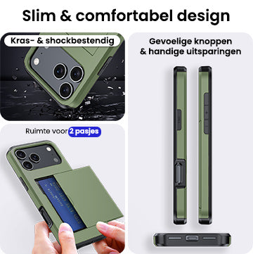 iPhone 17 Pro Max Hoesje Kaarthouder Hard Case Shockproof - Donkergroen