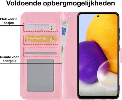 Samsung A72 5G Hoesje Bookcase Cover met Kaarthouder - Lichtroze
