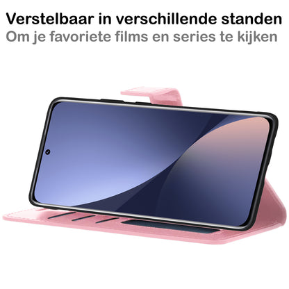 Xiaomi 12 Hoesje Bookcase Cover met Kaarthouder - Lichtroze
