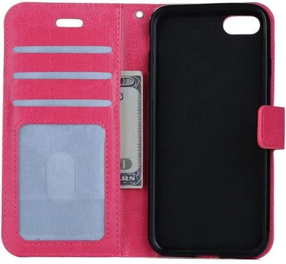 iPhone 7 Hoesje Bookcase Cover met Kaarthouder - Donkerroze