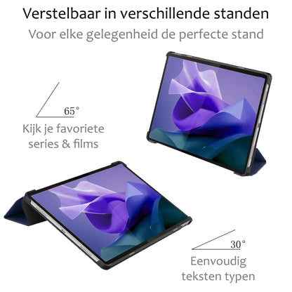 Lenovo Tab P12 Trifold Bookcase Hoes met Penhouder Lenovo Pen - Donkerblauw