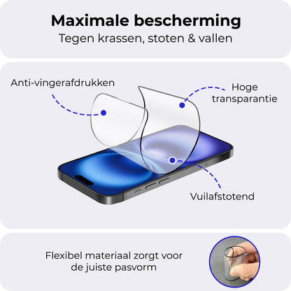 iPhone 16 Plus Screenprotector Flexibel Glas met Installatieframe