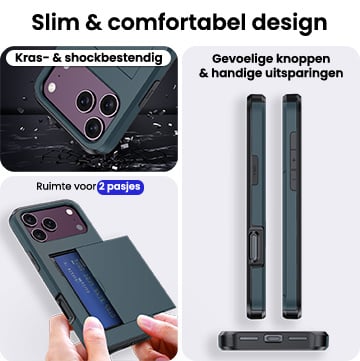 iPhone 18 Pro Max Hoesje Kaarthouder Hard Case Shockproof - Donkerblauw