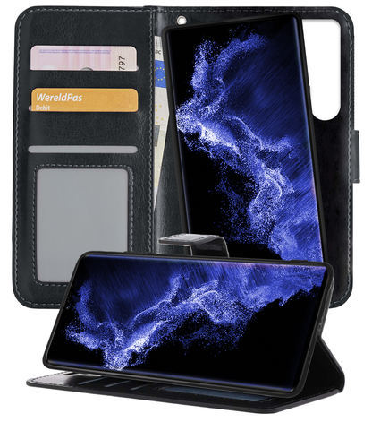 Samsung S22 Ultra Hoesje Bookcase Cover Uitneembaar - Zwart