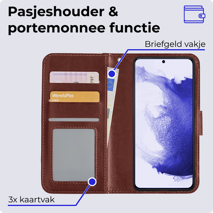 Samsung S22 Hoesje Bookcase Cover Uitneembaar - Bruin
