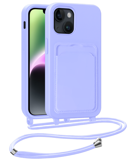iPhone 13 Hoesje Met Telefoonkoord en Pasjeshouder Siliconen - Lila