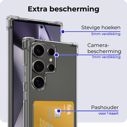 Samsung S24 Ultra Hoesje Kaarthouder Backcover Shockproof - Transparant
