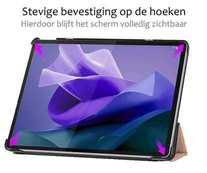 Lenovo Tab P12 Trifold Bookcase Hoes met Penhouder Lenovo Pen - Rosé goud