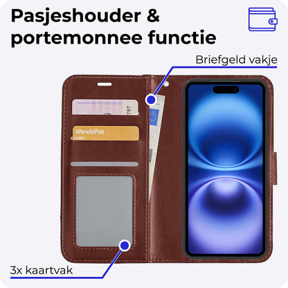 iPhone 16 Plus Hoesje Book Case Kunstleer - Bruin