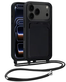 iPhone 17 Pro Hoesje Met Telefoonkoord en Pasjeshouder Siliconen - Zwart