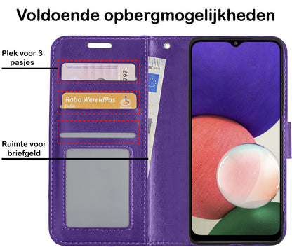 Samsung M22 Hoesje Bookcase Cover met Kaarthouder - Paars