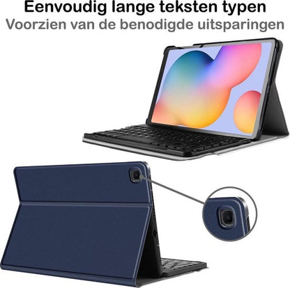 Samsung Galaxy Tab S6 Lite Hoesje Toetsenbord Case Kunstleer - Donkerblauw