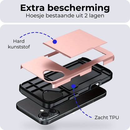 iPhone 16 Plus Hoesje Kaarthouder Hard Case Shockproof - Rosé goud