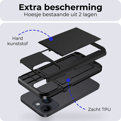 iPhone 15 Hoesje Kaarthouder Hard Case Shockproof - Zwart