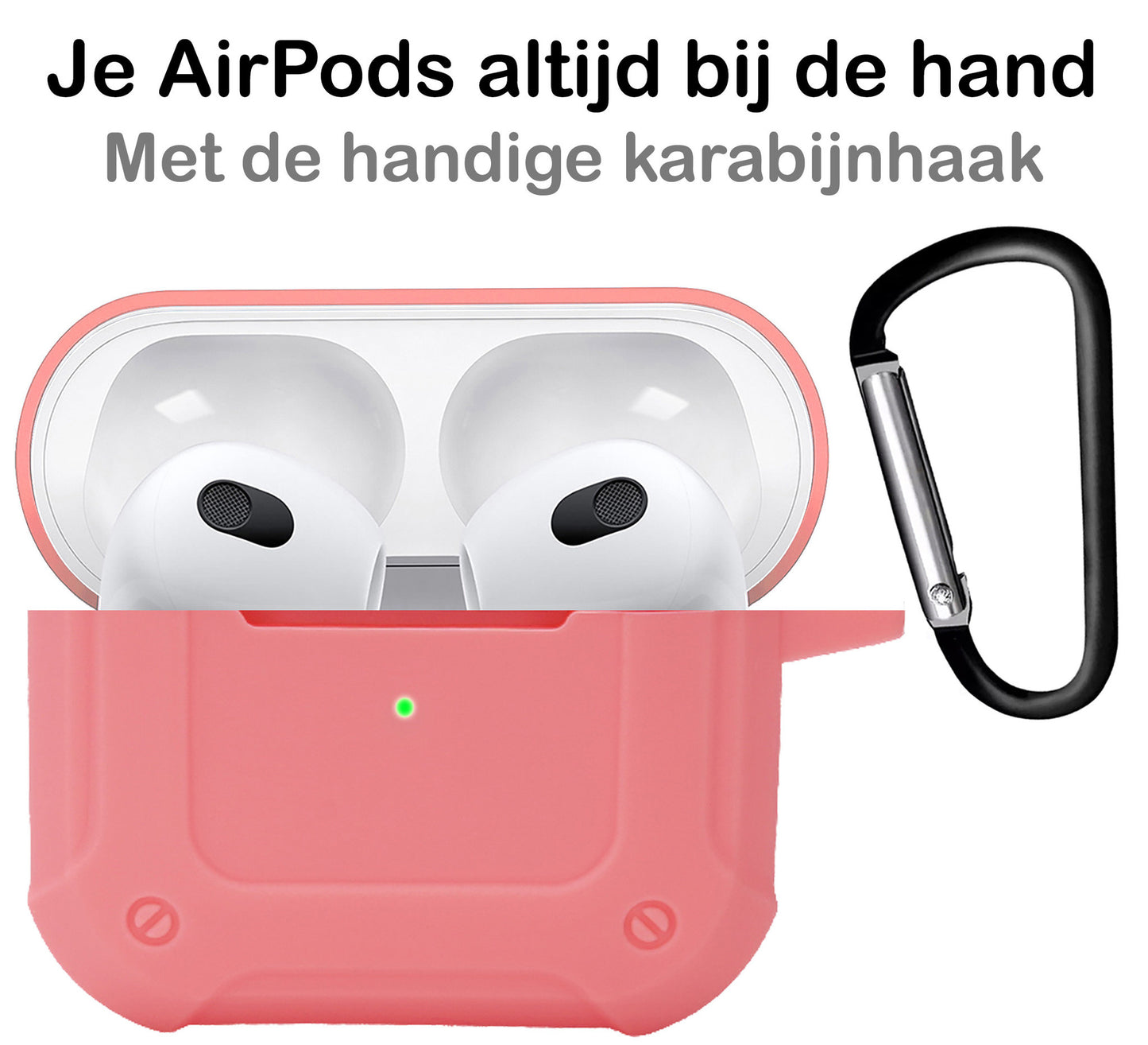 AirPods 3 Hoesje Shock Proof Case Siliconen met Clip - Lichtroze