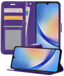 Samsung A34 Hoesje Bookcase Cover met Kaarthouder - Paars
