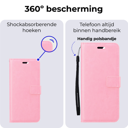 Google Pixel 8a Hoesje Bookcase Cover met Kaarthouder - Lichtroze