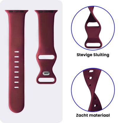 Apple Watch 1, 2, 3, 4, 5, 6, 7, 8, 9, 10, 11, SE - 42/44/45/46 mm Bandje Siliconen met verstelbare polsband - Donkerrood