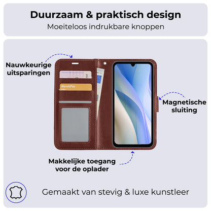 Samsung A15 Hoesje Bookcase Cover met Kaarthouder - Bruin