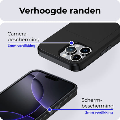 iPhone 16 Pro Hoesje Kaarthouder Hard Case Shockproof - Zwart