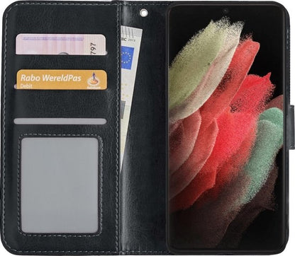 Samsung S21 Ultra Hoesje Bookcase Cover met Kaarthouder - Zwart