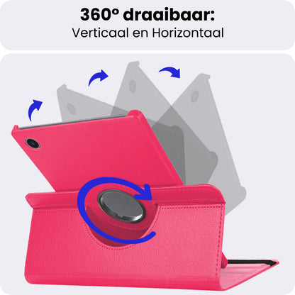 Samsung Galaxy Tab A9 Plus Trifold Bookcase Hoes 360 Graden Draaibaar - Donkerroze