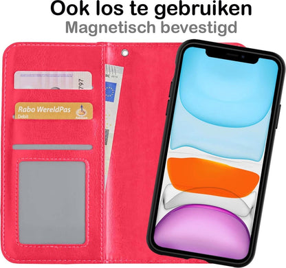iPhone 11 Hoesje Bookcase Cover Uitneembaar - Donkerroze