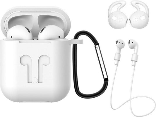 AirPods 1 Hoesje Siliconen 3-in-1 met Clip - Wit