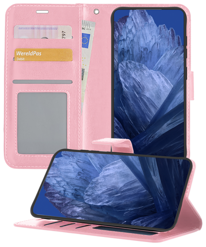 Google Pixel 8a Hoesje Bookcase Cover met Kaarthouder - Lichtroze