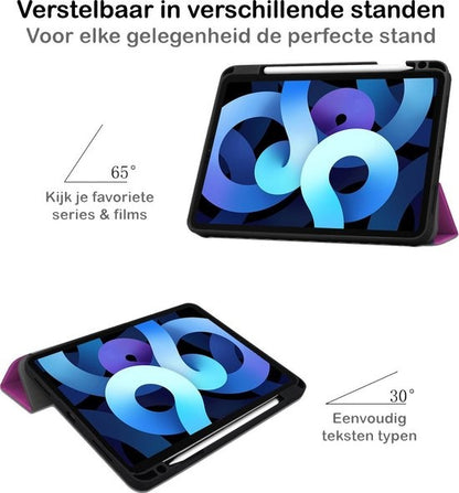 iPad Air 2020 Trifold Bookcase Hoes met Penhouder voor Apple Pen - Paars
