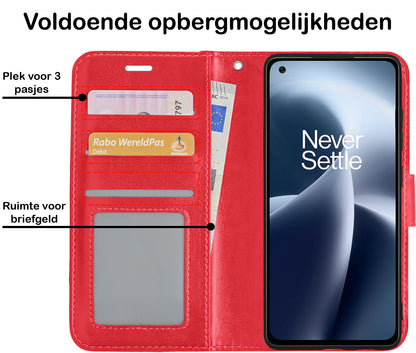 OnePlus Nord 2T Hoesje Bookcase Cover met Kaarthouder - Rood