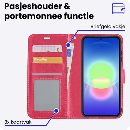 Samsung A27 Hoesje Bookcase Cover met Kaarthouder - Donkerroze